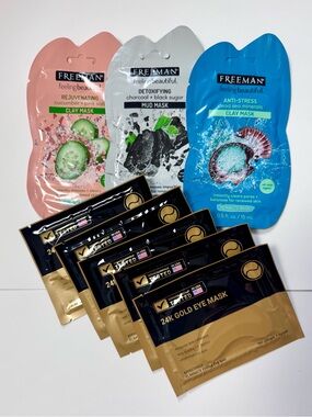 Freeman Clay Mask Trio & 24K Gold Eye Masks Qty 5 - NEW